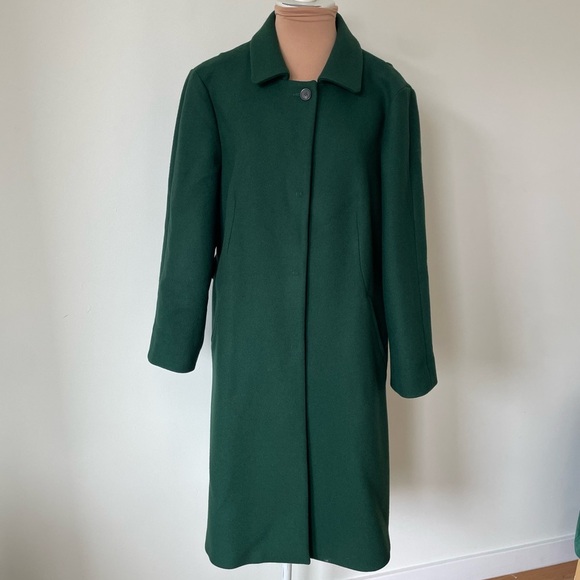 Piazza Sempione Green Wool Pointed Collar Pleated Back Long Coat EUC IT 48 US 12 - Picture 4 of 12